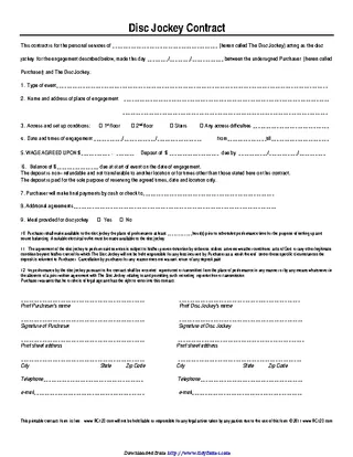 Disc Jockey Contract Form