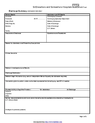 Forms Discharge Summary Template 1
