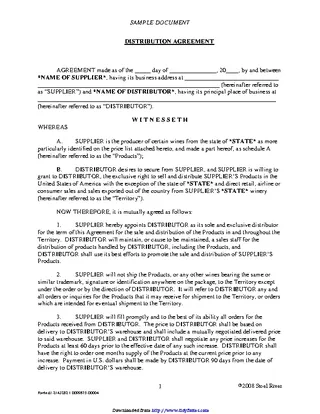 Forms Distribution Agreement Sample