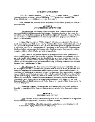 Forms Distribution Agreement Template