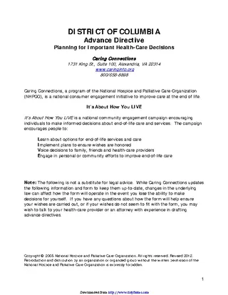 Forms District Of Columbia Advance Health Care Directive Form 1