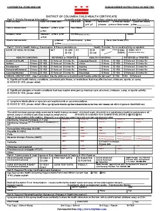 District Of Columbia Child Health Certificate Form