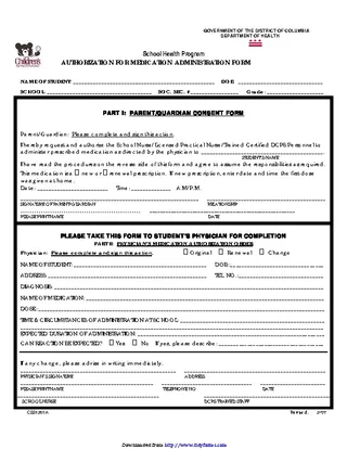 Forms District Of Columbia Medication And Treatment Authorization Form