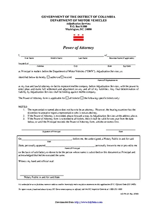 Forms District Of Columbia Motor Vehicle Power Of Attorney Form