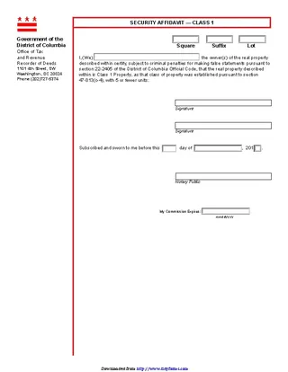 District Of Columbia Securirty Affidavit Form