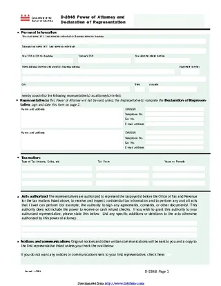 Forms District Of Columbia Tax Power Of Attorney Form 1