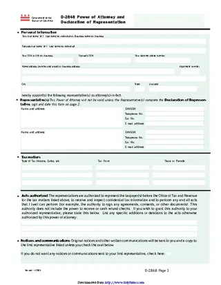 District Of Columbia Tax Power Of Attorney Form 1