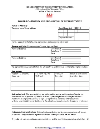 Forms District Of Columbia Tax Power Of Attorney Form 2