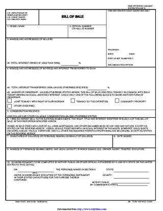 District Of Columbia Vessel Bill Of Sale Form