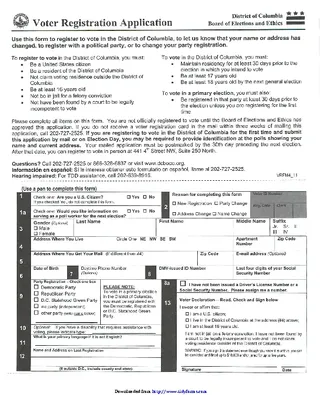 Forms District Of Columbia Voter Registration