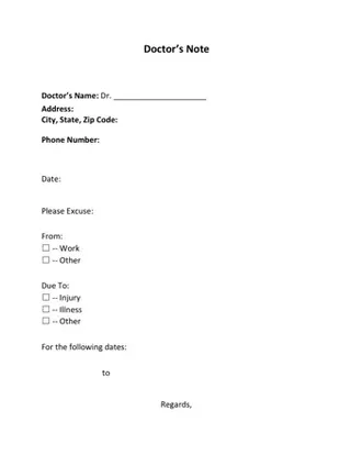 Forms Doctor’s Note Template PDF