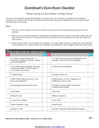Forms Dormsmarts Dorm Room Checklist