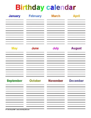 Download Birthday Calendar Template For Free