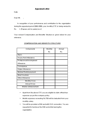 Forms Download Free Appraisal Letter Template