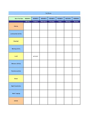 Download Holiday Trip Planning Schedule Template Excel
