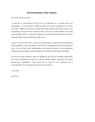 Forms Download Recommendation Letter Template