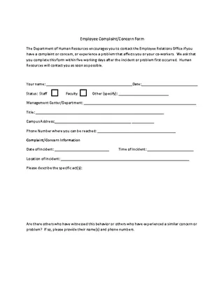 Forms Editable Employee Complaint Form On Hr Pdf Format