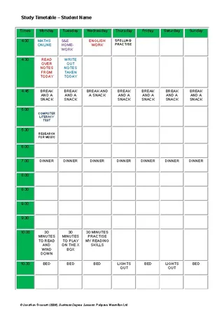 Forms Editable Homework Study Timetable Schedule Template Word Format