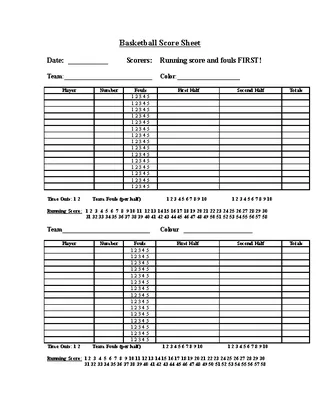 Editable Printable Template For Basketball Scoreboard