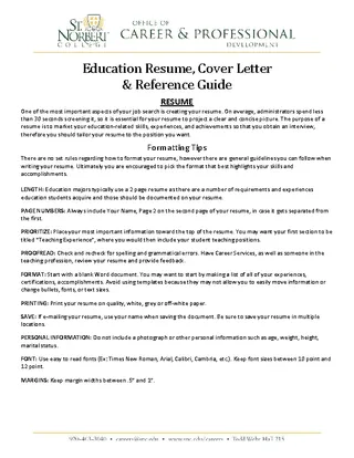 Forms Education Resume Cover Letter And Reference Guide