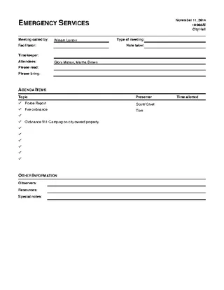 Emergency Informal Meeting Agenda Template