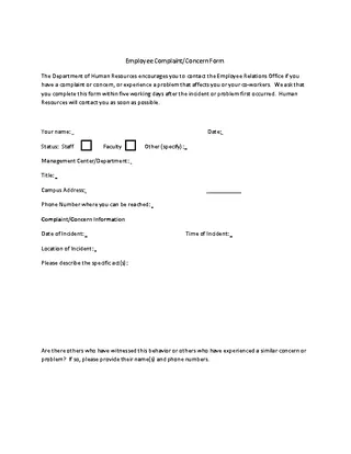 Forms Employee Complaint Form