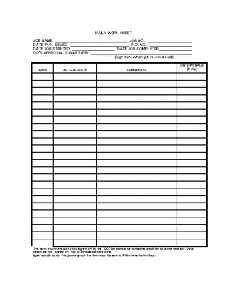 Forms Employee Daily Worksheet Template