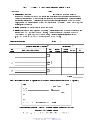 Forms Employee Direct Deposit Authorization Form