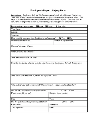 Employee Injury Report Form Write Up Template Example
