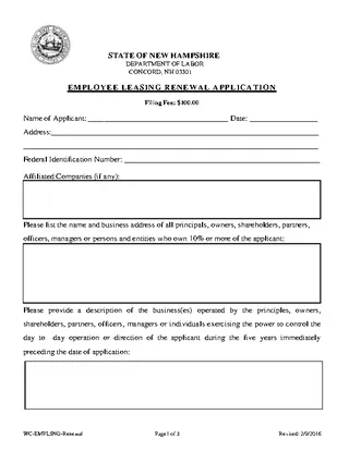 Employee Leasing Renewal Application