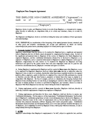 Employee Non Compete Agreement Form