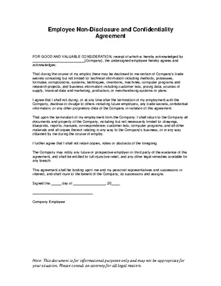 Employee Non Disclosure Agreement