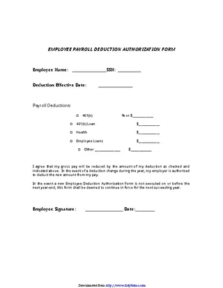 Forms Employee Payroll Deduction Authorization Form