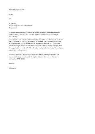 Employee Resignation Complaint Letter Template
