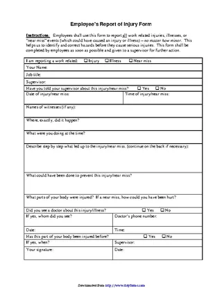 Employees Report Of Injury Form