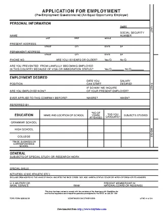 Employment Application Form 1