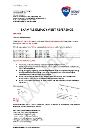 Employment Reference Letter For Visa Application