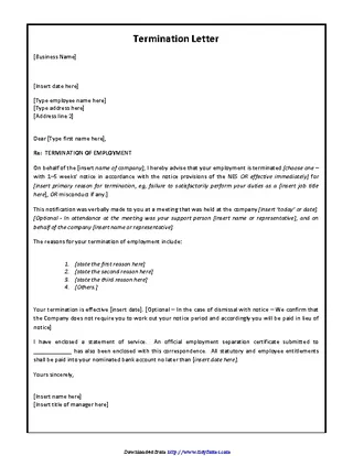 Forms Employment Termination Letter