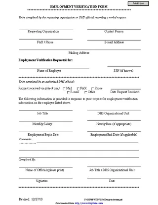 Forms Employment Verification Form 2