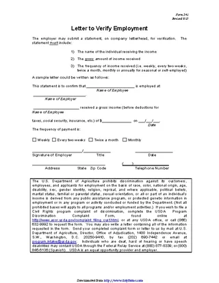 Forms Employment Verification Form Template