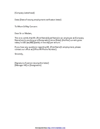 Employment Verification Letter For Us Visa