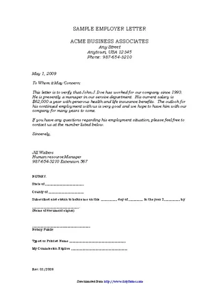 Forms Employment Verification Letter Sample 1