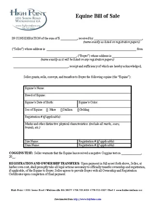 Forms Equine Bill Of Sale