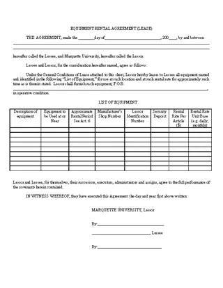 Forms Equipment Blank Rental Agreement