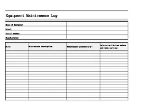 Forms Equipment Maintenance Log