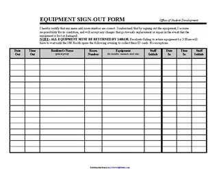 Forms Equipment Sign Out Form