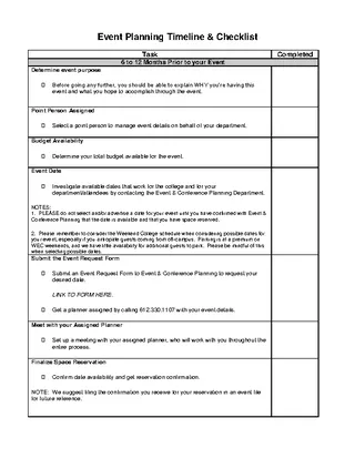 Event Planning Timeline And Checklist Template Pdf