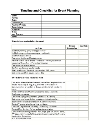 Event Planning Timeline And Checklist Template