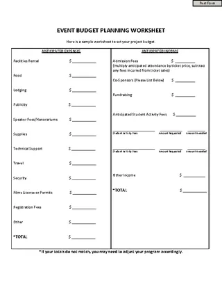 Forms Event Planning Worksheet Template