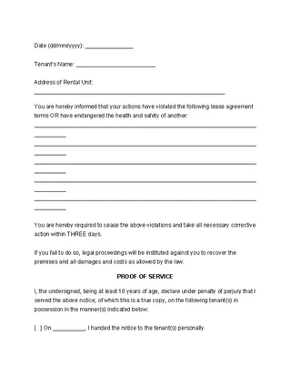 Forms Eviction Notice To Tenant Template